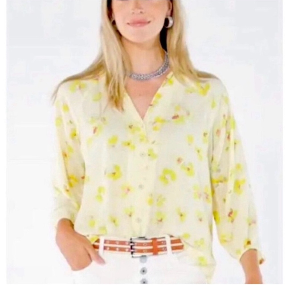 Cabi Go To Blouse #6294 Yellow Floral Size Large